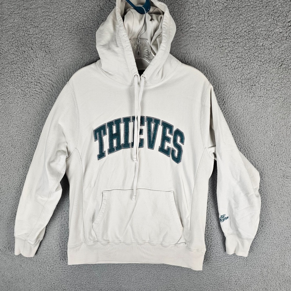 100 Thieves Hoodie Mens M Ivory Patch Logo‎ Kangaroo Pocket Drawstring Pullover